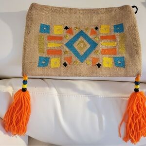 Vibrant Handmade Boho Chic Jute Clutch with Tassels